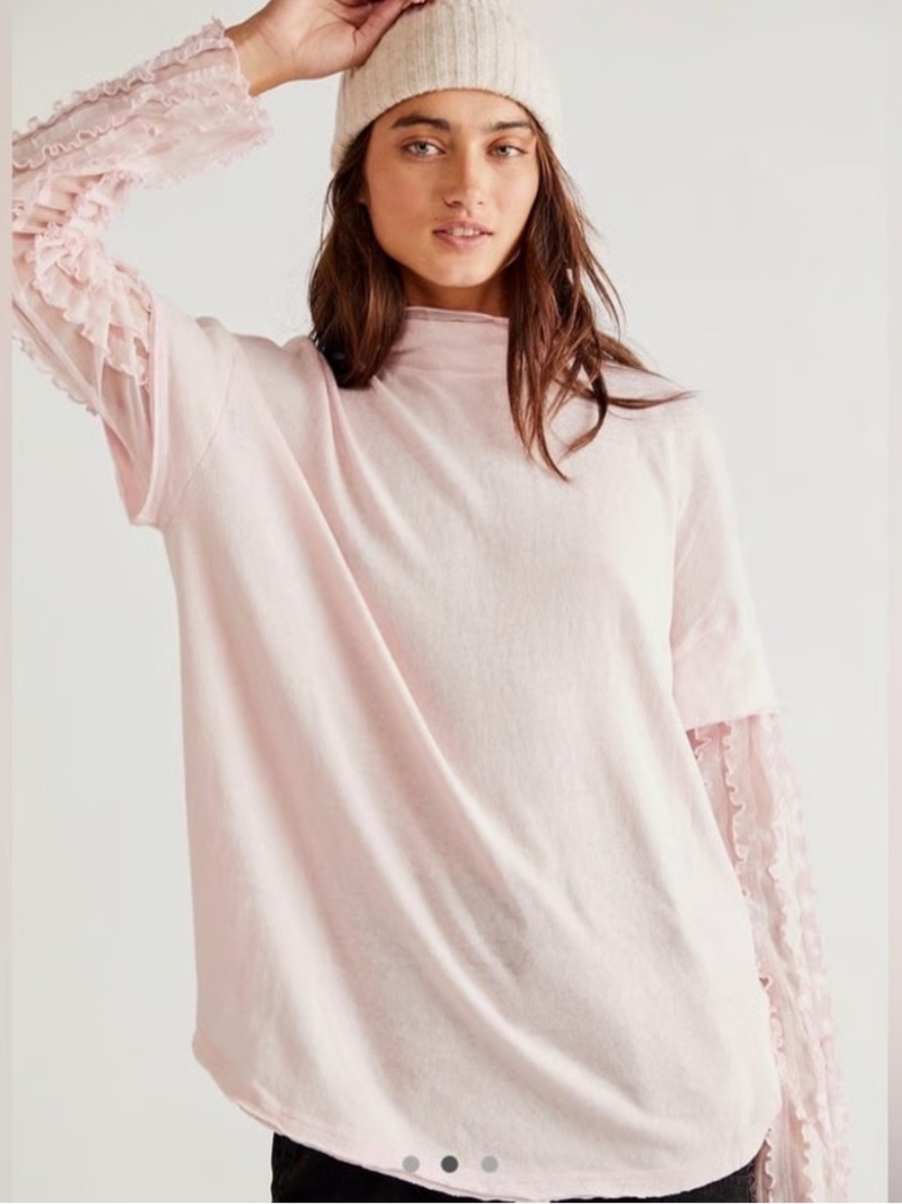 New Free People Pink On Your Sleeve Twofer Women's Light Pink Layered Top Medium